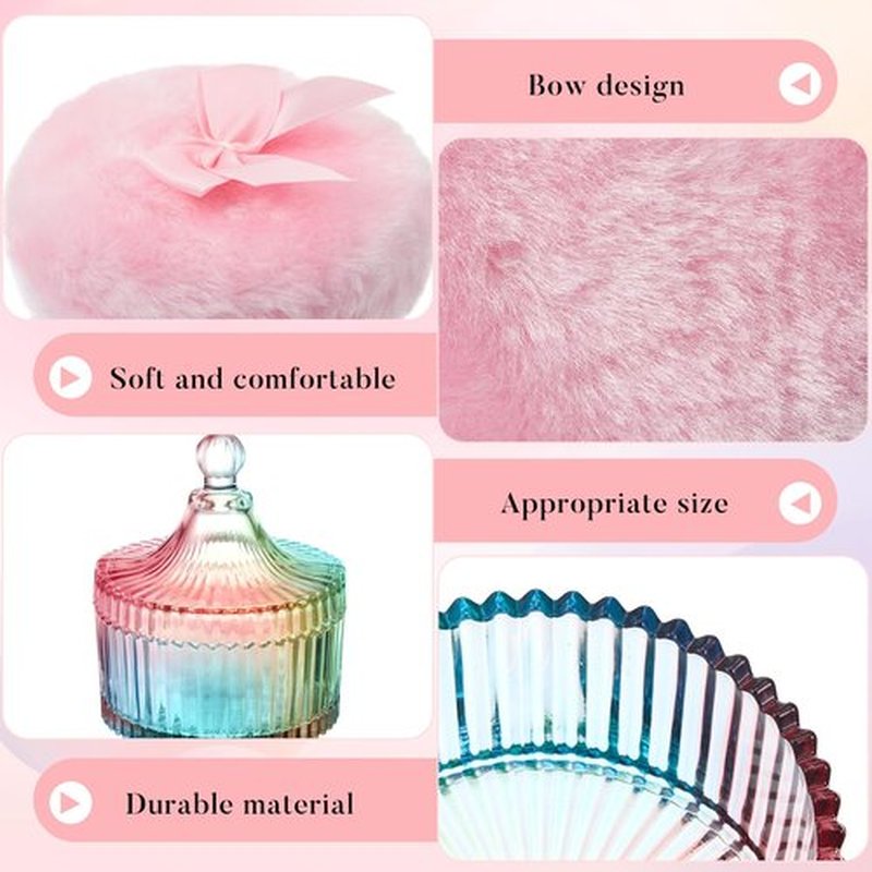 Tioncy 3 Pcs Large Body Powder Puff and Container Powder Container with Puff Powder Puff Crystal Container Soft Washable Reusable Velour Face Body Glitter Powder Puff Wet Dry Makeup(Colorful,Simple)