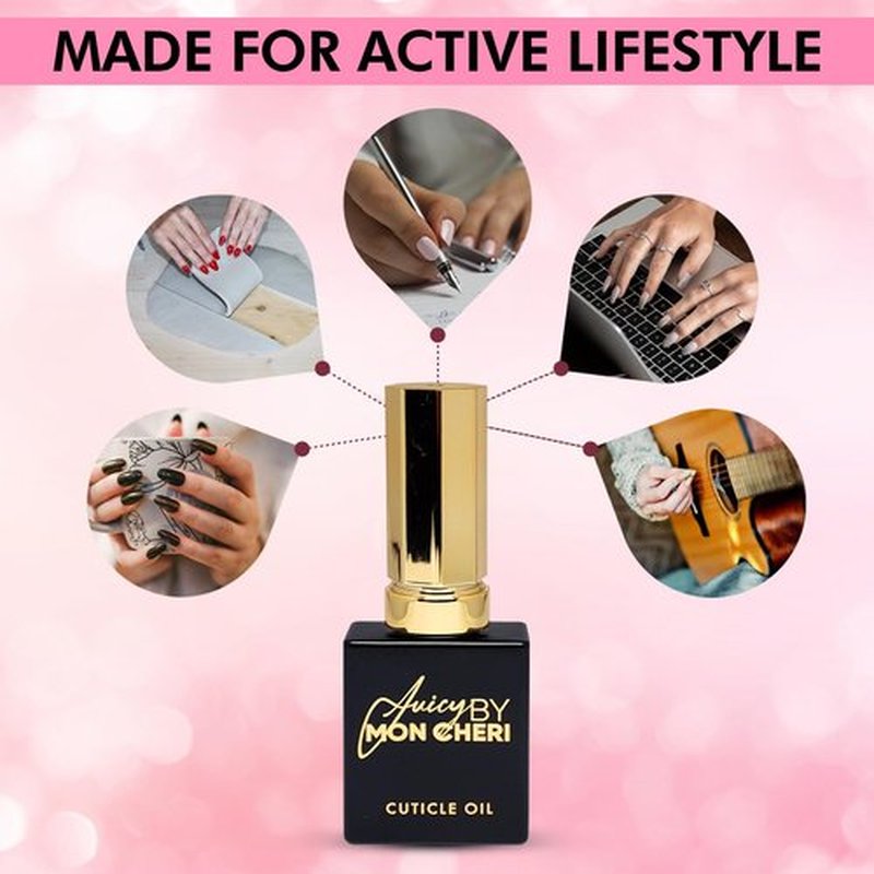 Juicy by Mon Cheri Nail Perfection Cuticle Oil: Moisturizes, Repairs, and Promotes Growth for Stronger, Healthier Nails. Ideal for Natural Nails. 10ml Red Hot Banana Golden Touch Treatment.