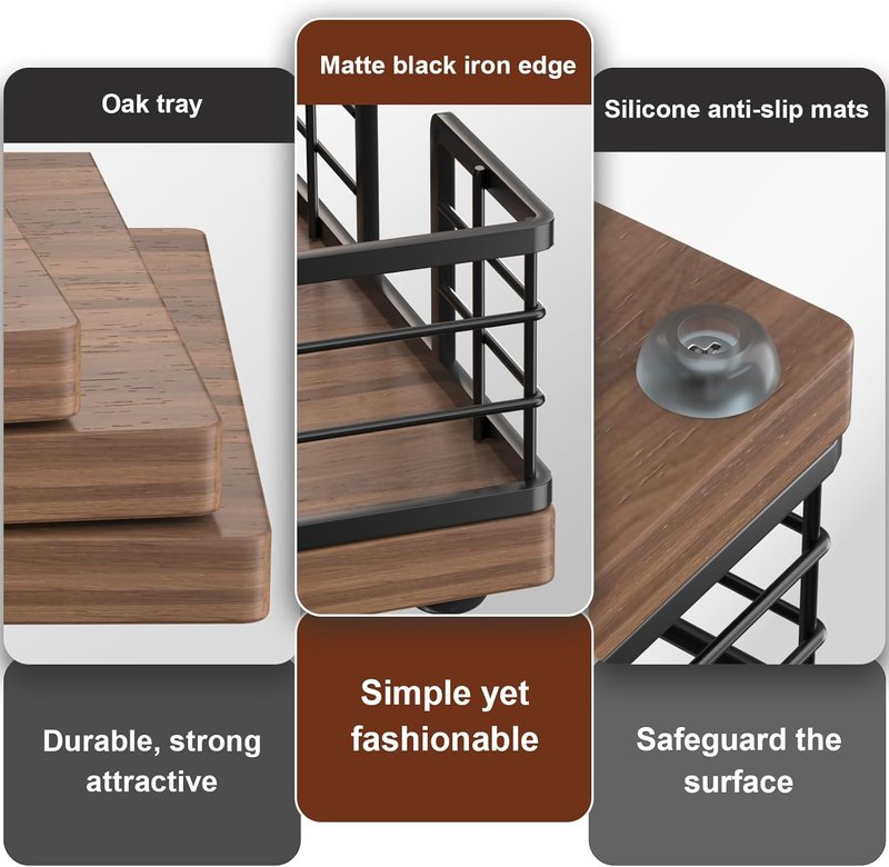 Wican Guest Towel Holder Tray - Oak & Iron Bathroom Napkin Holder | Stylish Wooden Basket for Disposable Towels
