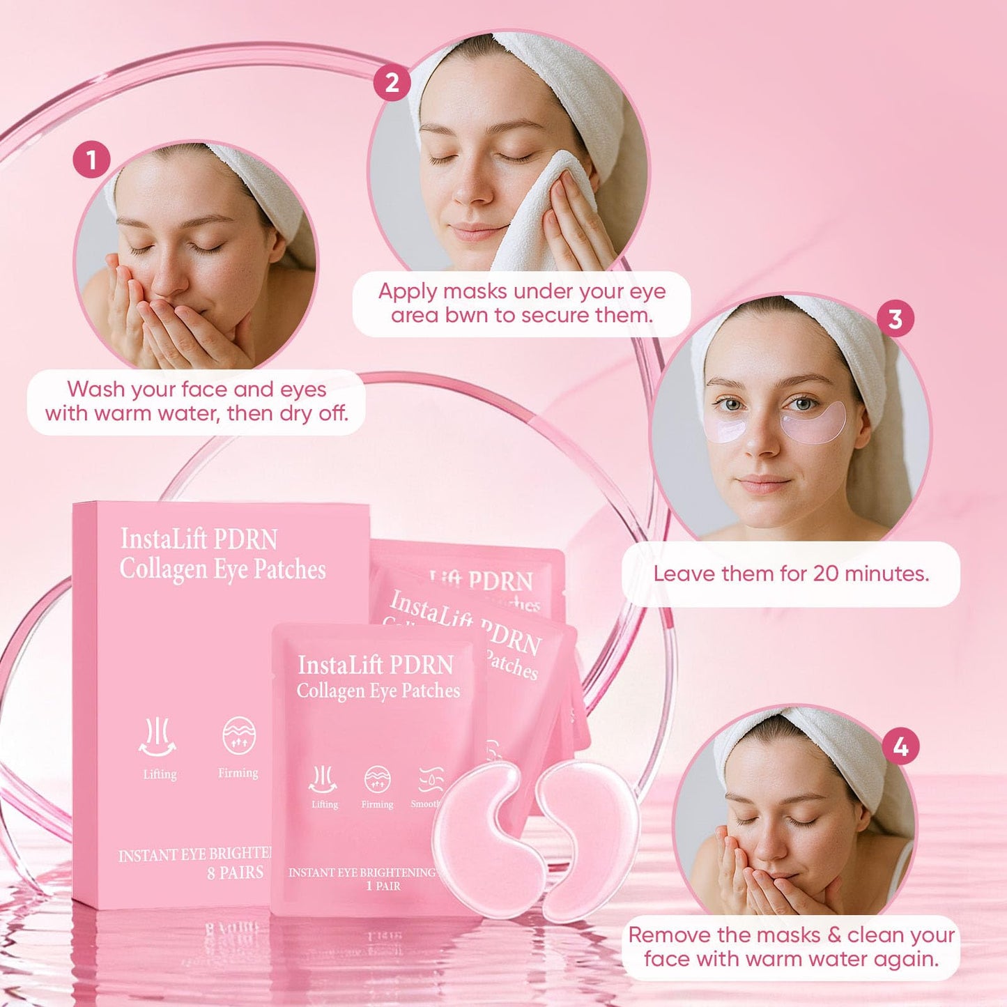 Jfsyb Instalift PDRN Collagen Eye Patches for Dark Circles & Puffiness, Hydrogel Under Eye Masks to Reduce Wrinkles & Undereye Bags for Women (1)