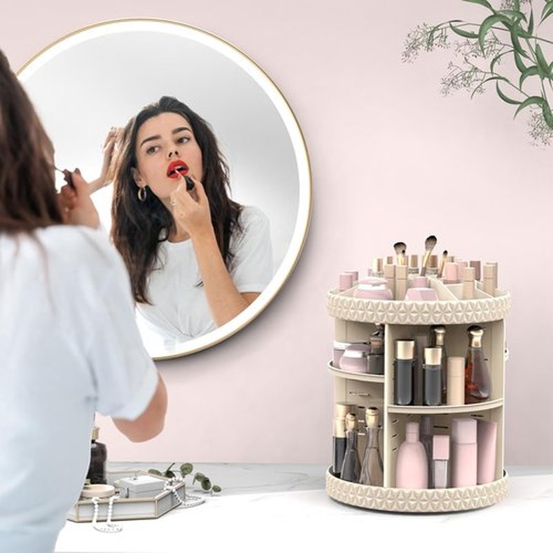 Rosoenvi Rotating Makeup Organizer, 360° Spinning Skincare Organizers, Adjustable Layer Cosmetic Storage Lazy Susan Makeup Organizers for Dresser Bathroom, Large, Beige