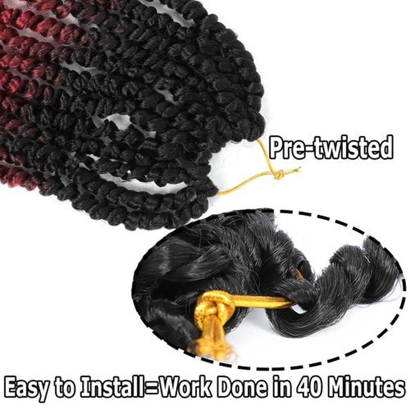 Ombre Passion twist hair 18 inch 9 Packs -Mixed Color Combo Pack (7 packs 1B+2 packs T1B/Bug), Super Soft and Bouncy Pre Twisted Passion Twist Braided Crochets Hair for Black Women Kids (18" 1B+TBug)
