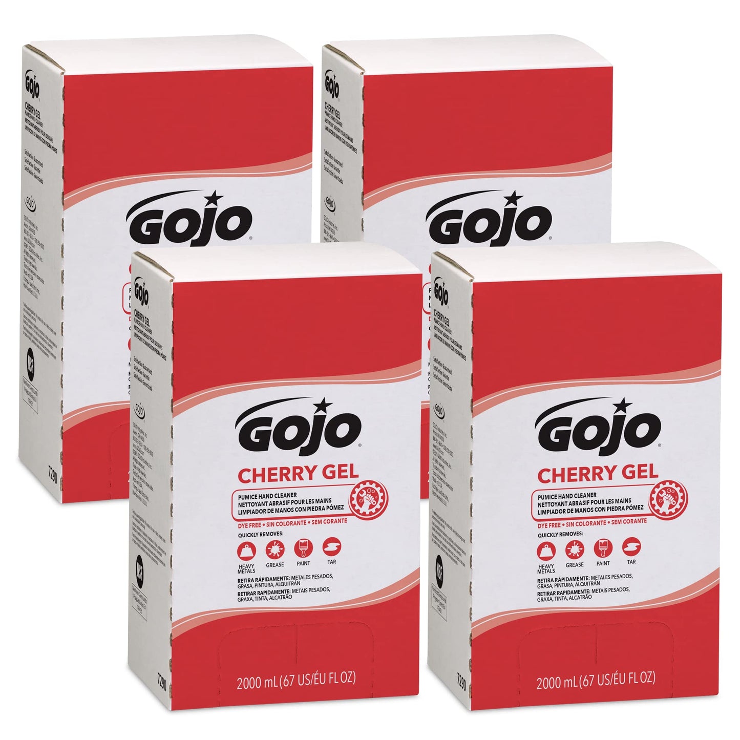 GOJO Cherry Gel Pumice Hand Cleaner, Cherry Scent, 2000 mL Refill for GOJO PRO TDX Dispenser (Pack of 4) – 7290-04