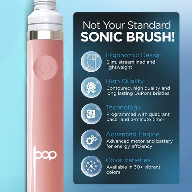 Pop Sonic Electric Toothbrush (Pastel Pink) - Travel Toothbrushes w/AAA Battery | Kids Electric Toothbrushes with 2 Speed & 15,000-30,000 Strokes/Minute, Dupont Nylon Bristles