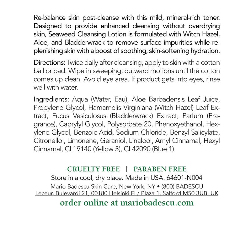 Mario Badescu Seaweed Cleansing Lotion - Facial Toner for Combination, Dry & Sensitive Skin | Witch Hazel & Bladderwrack Extract