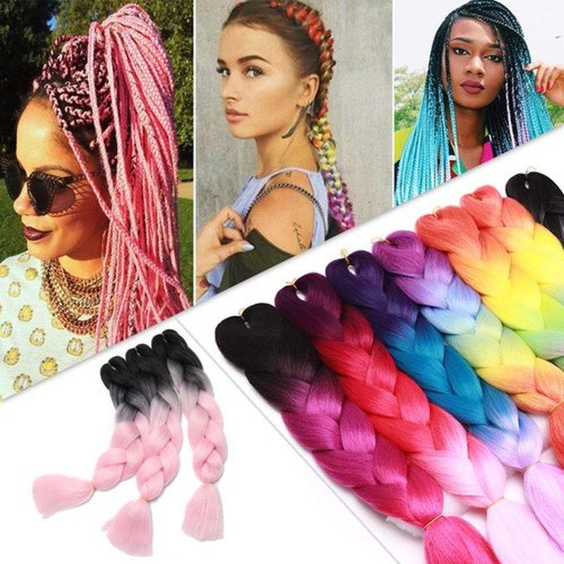 Hairro 24 Inch Jumbo Braids Hair Extensions Ombre Synthetic Hair African Rainbow Box Braiding Hairpieces High Temperature Fiber for Senegal Twist 100g/pack 2 Tones Black/Light Pink