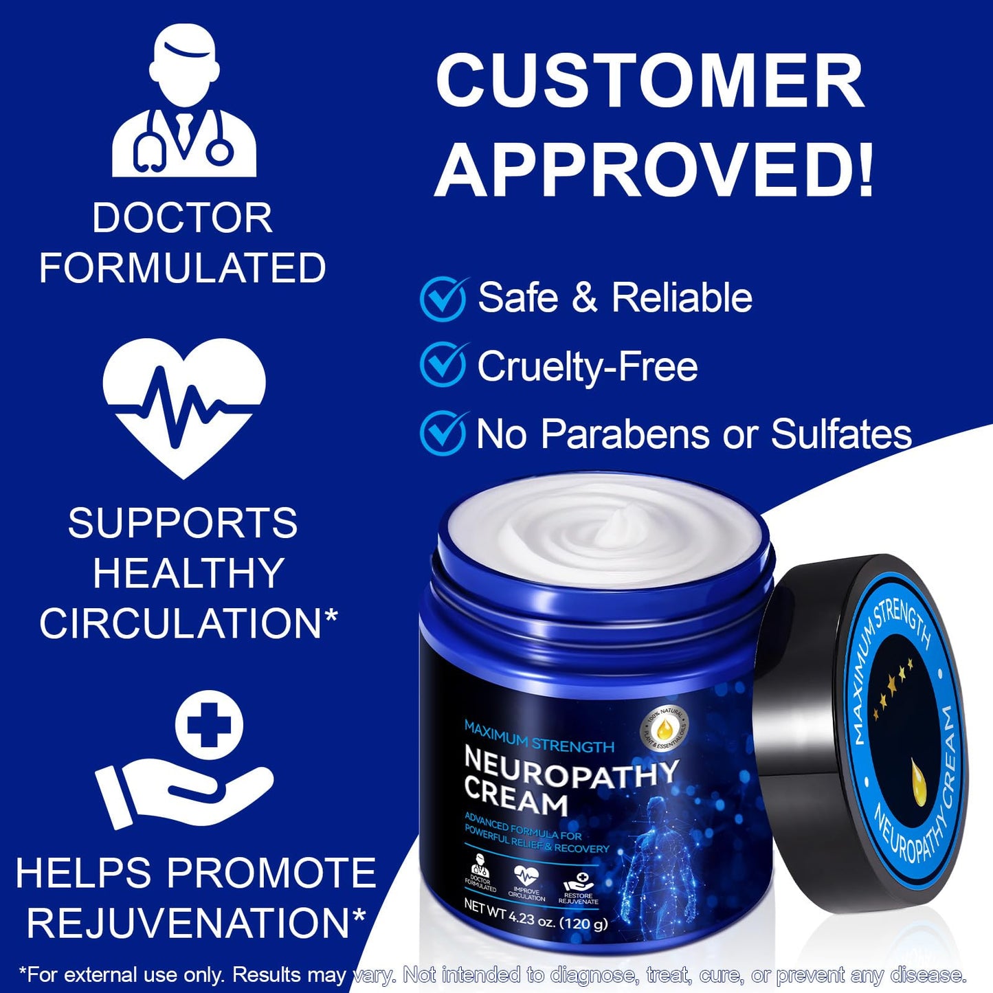 Neuropathy Cream for Feet, Legs & Hands – Lightweight, Plant-Based Formula with Cooling Comfort, 4 oz