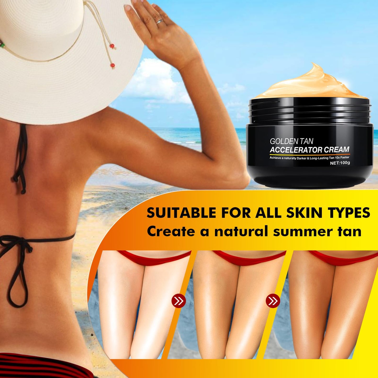 Tan Accelerator Cream 3.5oz | Natural Tanning Lotion for Face & Body | Indoor & Outdoor Use, Fast-Absorbing, Hydrating Formula | Vegan & Cruelty-Free