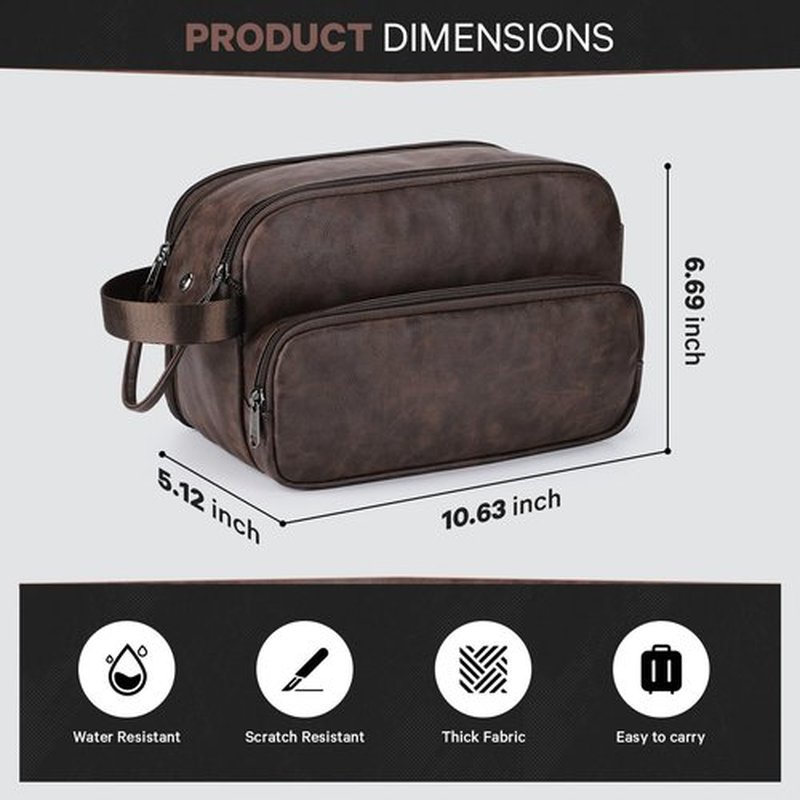 Estour Toiletry Bag for Men, Travel Toiletry Bag Travel Essentials, Dopp Kit Water-resistant Shaving Bag, Bathroom Bag Toiletries Organizer, Dark Brown(PU Leather)