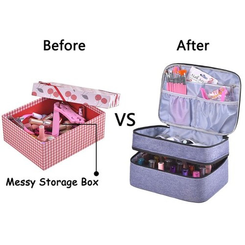 LYFFXYH Nail Polish Carrying Case -Holds 30 bottles(15ml-0.5fl.oz)，Nail Polish Bag organizer, Double-layer Storage Bag for Nail Polish and Manicure Set, Cosmetic Travel Cases(Blue-Purple)