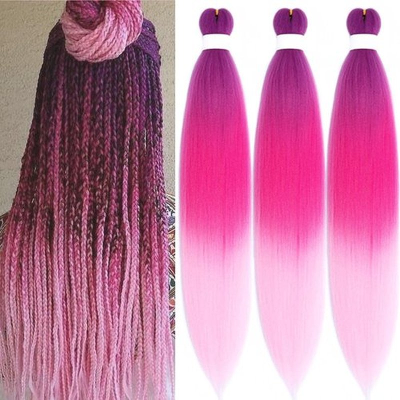 Ombre Braiding Hair Pre Stretched Purple Pink Braiding Hair Ombre Colored Hair Extensions for Braiding Micro Box Braids Knotless Yaki Ombre Kanekalo Prestretched Braiding Hair 24 Inch Folded 3 Packs