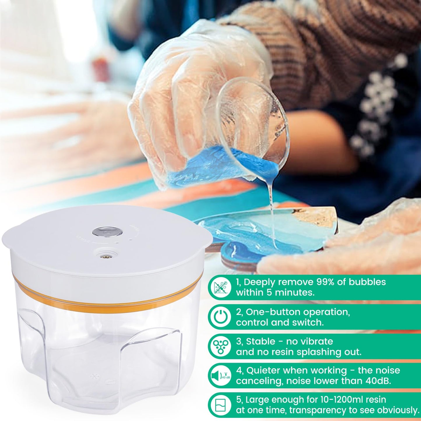 Resin Bubble Remover, Faster Remove Bubbles Within 5 Mins, Wide Vacuum Degassing Chamber, Compact Epoxy Resin Airless Machine for Silicone Resin Molds Arts Crafts Jewelry Making