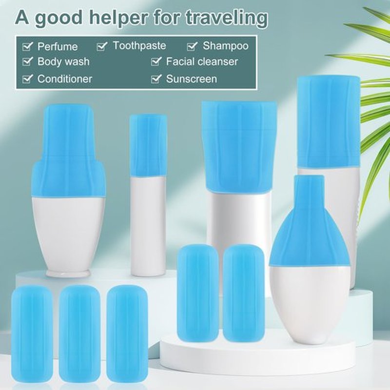 NACHLYNN 10 Pack Silicone Bottle Covers Blue Silicone Travel Size Container Sleeves Travel Bottle Covers Reusable Travel Sleeves for Toiletries for Men Women Travel Toiletry Bag Accessories