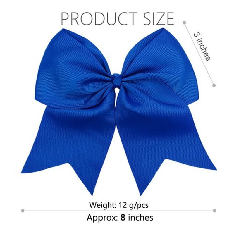 DEEKA 12PCS 8" Large Cheer Hair Bows Ponytail Holder Handmade for Teen Girls Softball Cheerleader Sports-Royal Blue