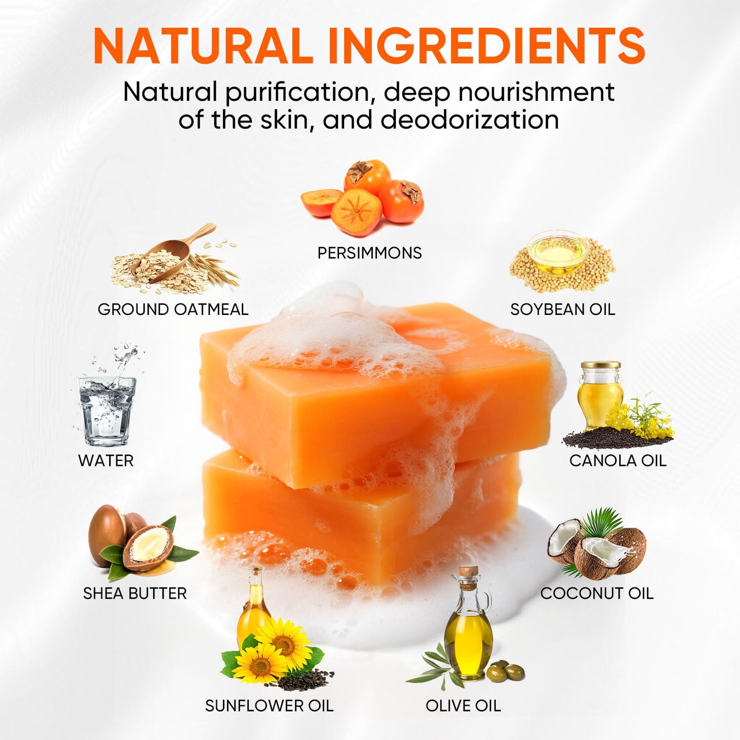 RYH 2 PCS Persimmon Soap Bar for Body Odor Control–Deodorizing & Eliminating Body Odor for Old People Smell, Natural Deodorant Persimmon Bar Soap, Persimmon Body Wash for Women & Men, 3.53oz/per