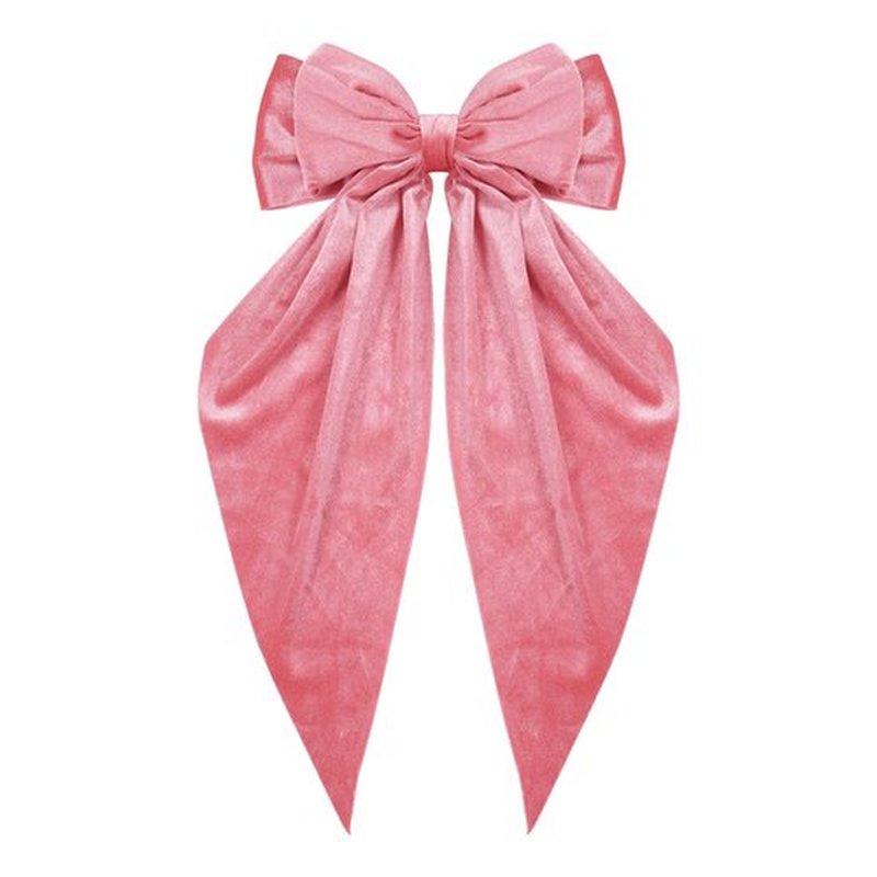 Pink Velvet Large Hair Bow Long Tail Bowknot Hair Barrette Clip 8.26 Inch Women Girls Fall Winter Ponytail Holder Hair Accessories