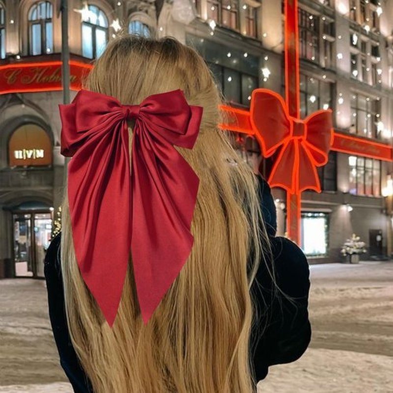 Hair Bows for Women Girls Silky Satin Big Bows Hair Barrettes Oversized Hair Accessories Long Tail Hair Ribbons -3Pcs -Dark Blue Red Green