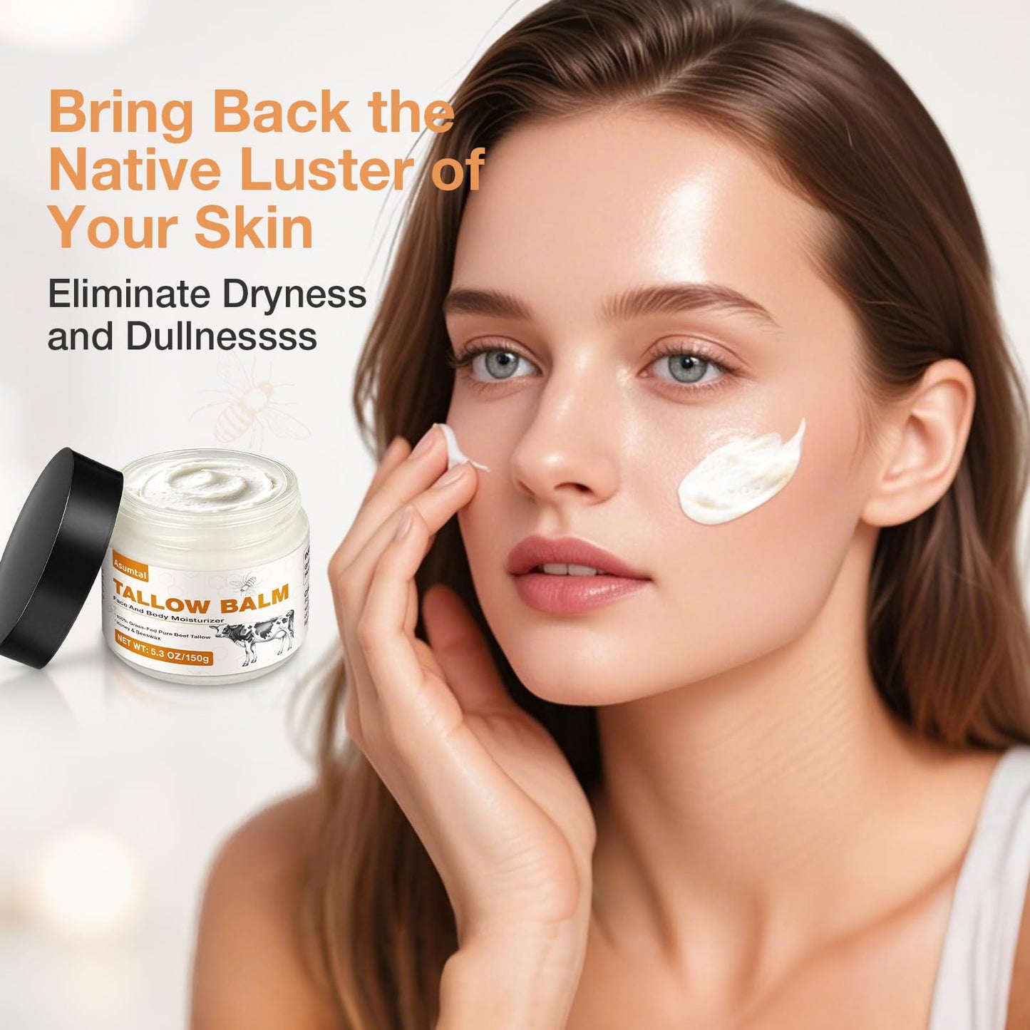 Asumtal Tallow and Honey Balm - Beef Tallow for Face & Skin Moisturizer, Deep Hydration for Dry & Sensitive Skin, Multi-Use Hydration for Night Cream & Full Body Care (5.3 Oz)