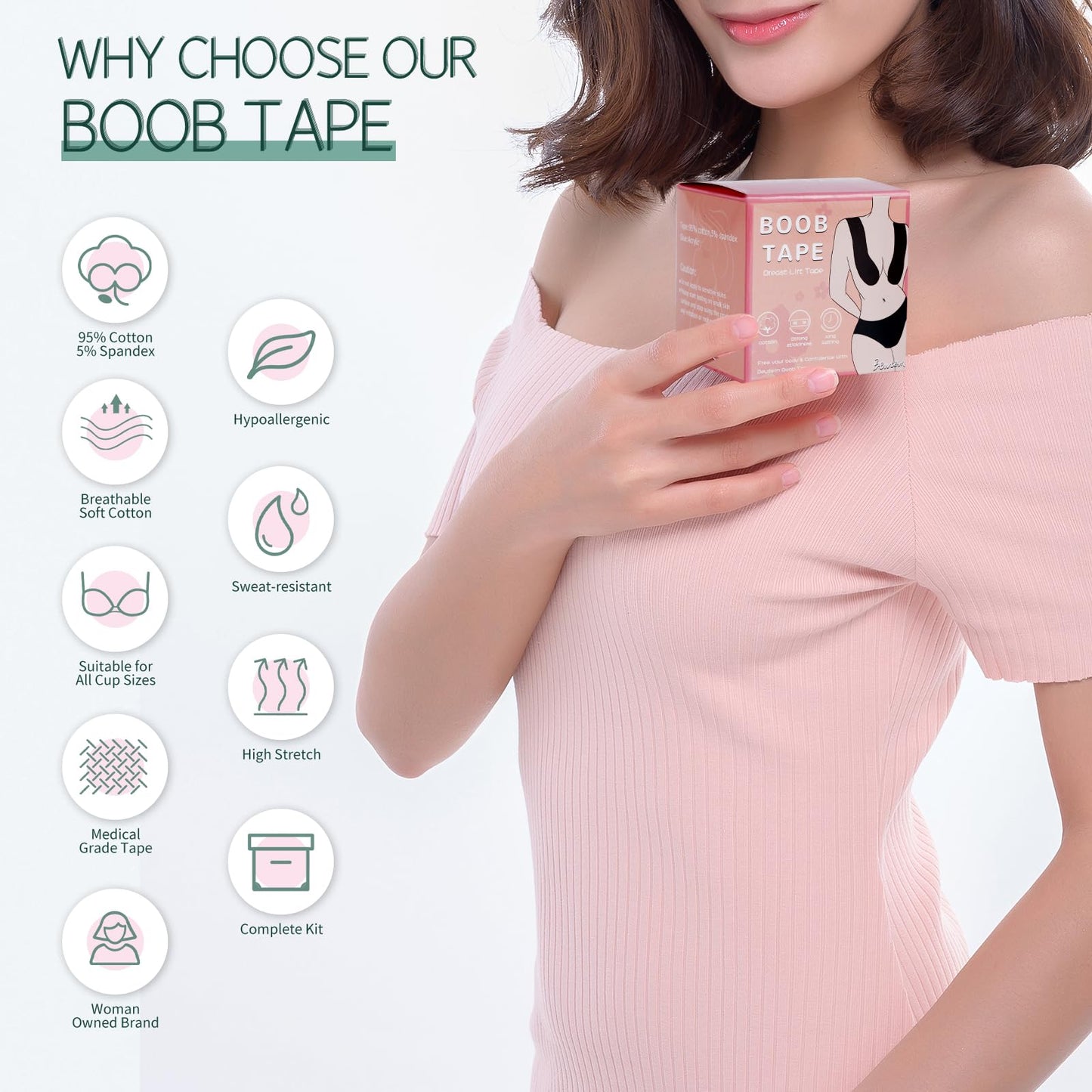 BEWTEIM Boobytape for Breast Lift Plus Size, XL Boob Tapes 5 inch Wide D-G Cup, Invisble Breast Tape Lifting Large Breast with 2 Reusable Nipple Covers 10 Satin Nipple Pasties Cream