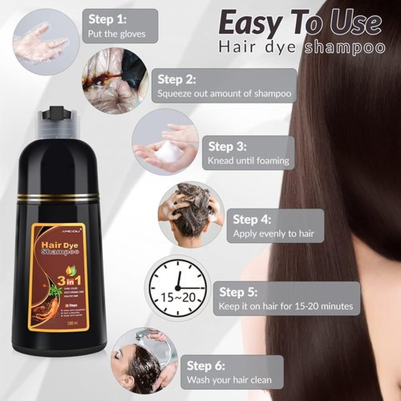 JIESSIA Darkbrown Hair Dye Shampoo for Women and Men, 3 IN 1 Hair Color Shampoo, Natural Herbal Plant Semi Permanent Grey Hair Cover Treated, 16.9 Fl Oz