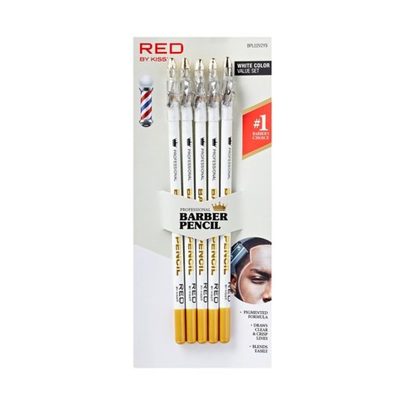 Red by Kiss Barber Pencil with Built-in Sharpener - Edge Razor Trace Pencils, Beard and Hairline Outliner, Shaping Pencils for Men (White-5pcs)