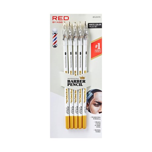 Red by Kiss Barber Pencil with Built-in Sharpener - Edge Razor Trace Pencils, Beard and Hairline Outliner, Shaping Pencils for Men (White-5pcs)