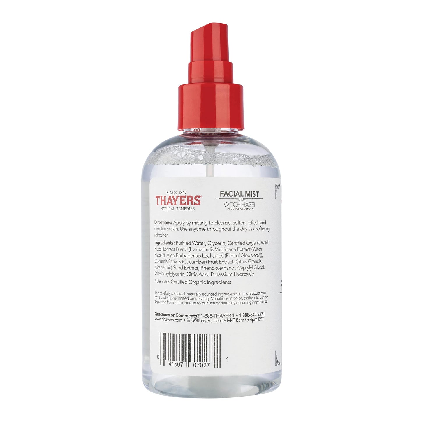 THAYERS Alcohol-Free Witch Hazel Facial Mist Toner with Aloe Vera, Cucumber, 8 Ounce (Pack of 2)