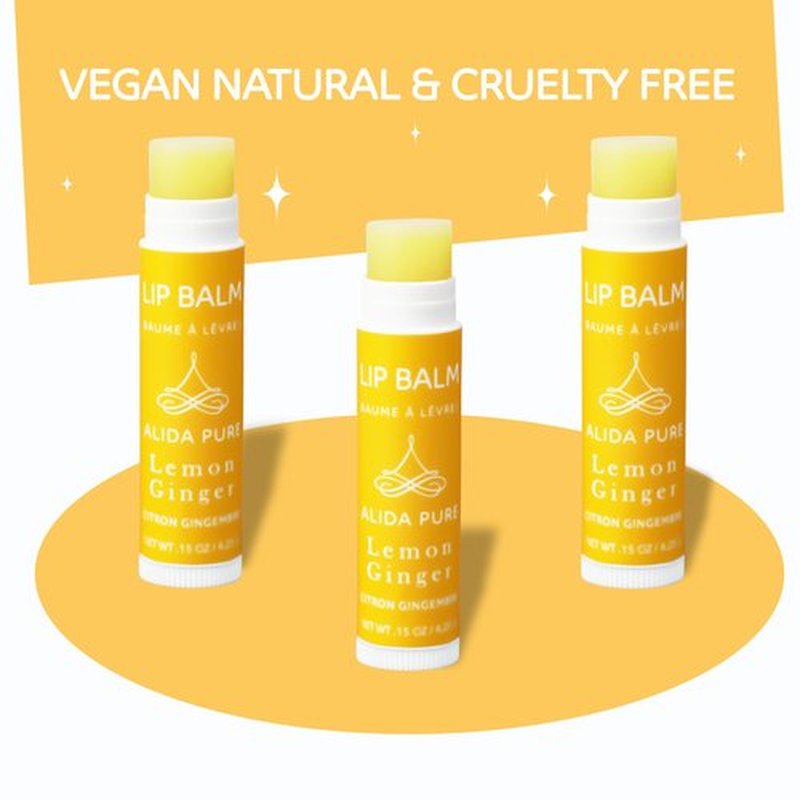 ALIDA PURE Lemon Ginger Lip Balm Collection, Vegan Lip Balm Set, Bees Wax Free, with Avocado Oil, Organic Jojoba Oil, Vitamin E, Natural Moisturizer For Dry, Cracked, or Chapped Lips, 3 Tube Set