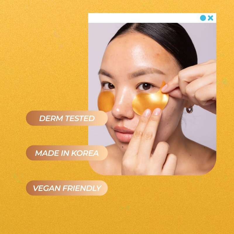 Golden Hydrogel Eye Pads for Puffy Eyes & Dark Circles - Refresh in 15 Minutes | 32 Pairs (64 Pads)