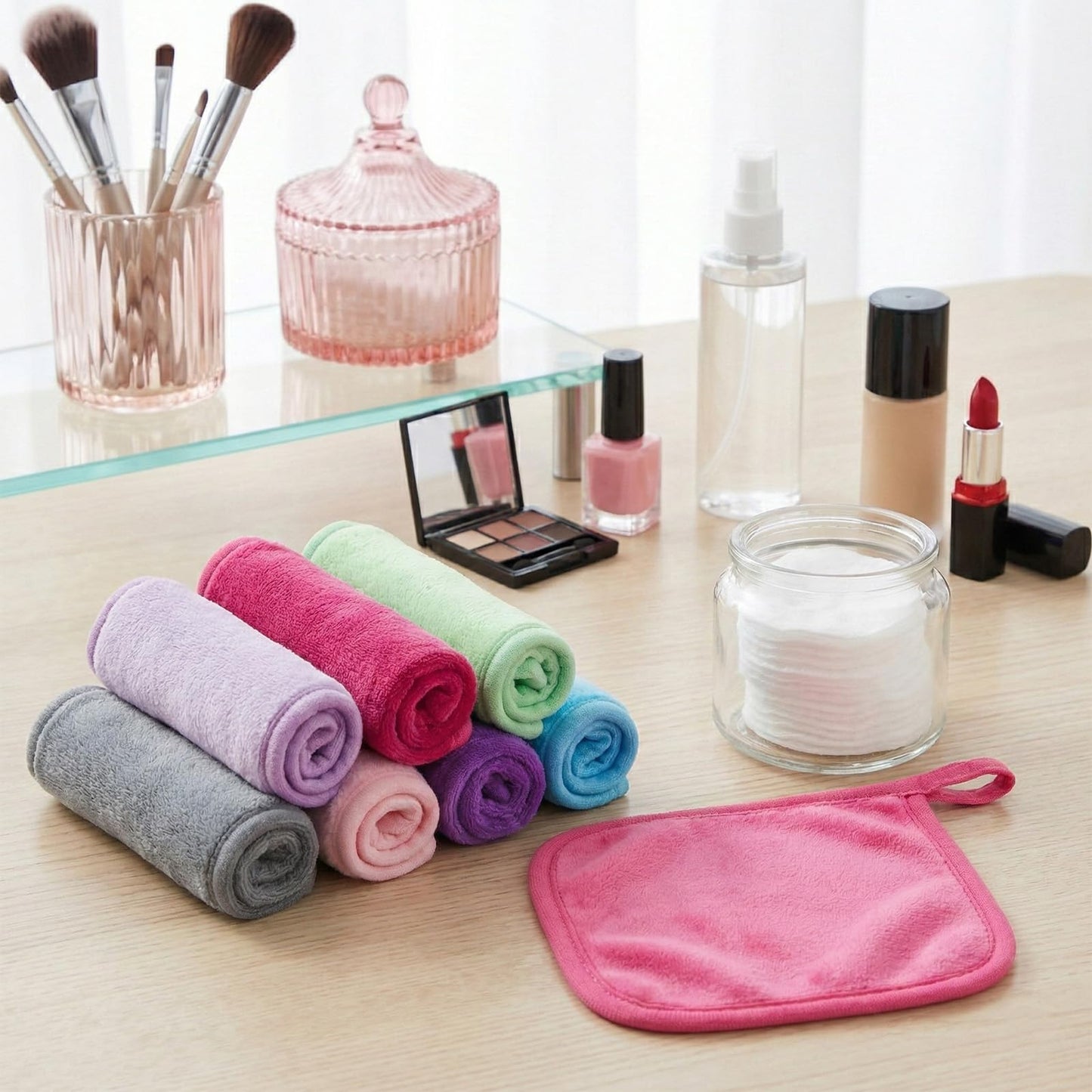 7PCS Makeup Remover Cloth, Makeup Remover Cloth Cleaning Reusable Face Wash Cloths for All Skin Types Face Wash Soft Make up Towels Facial Cleansing Cloths for Women 6" X 6.3"