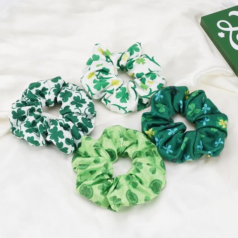 Jocbean St. Patrick's Day Hair Scrunchies Green Shamrock Hair Ties for Women