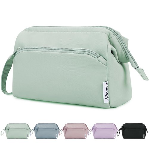 Narwey Large Makeup Bag Women Wide-open Make up Bag Travel Cosmetic Bag Organizer Toiletry Bag for Cosmetics Toiletries Accessories (Mint Green)