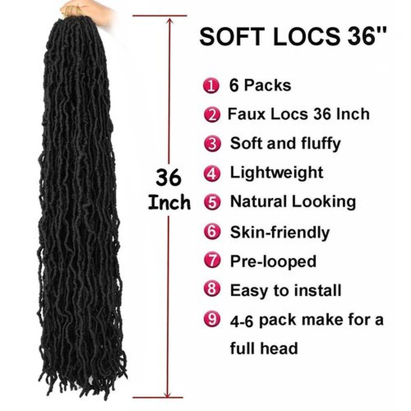 6 Packs 36 Inch Soft Locs Crochet Hair Pre Looped Curly Wavy Faux Locs Crochet Braids for Natural Butterfly Crochet Hair for Black Women (36 inch(pack of 6), 1B)