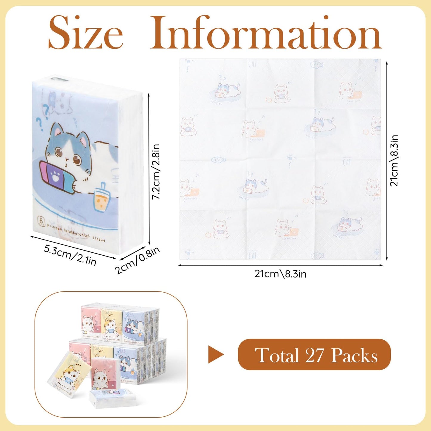 27 Packs Pocket Tissues, Small Travel Size Bulk Facial Paper Towel, Travel Essential, Purse Tissue, Individual Packet, Soft 3 Ply Portable Napkins with Cute Prints for Wedding Party (Dog&Bear&Rabbit)