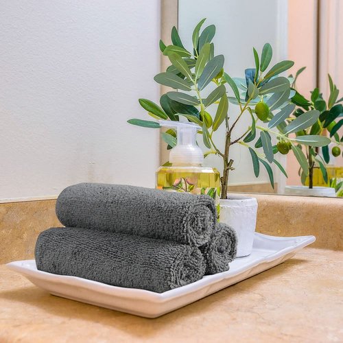 Orighty Washcloths Bulk Towel Sets 50 Pack, Highly Absorbent and Super Soft Microfiber Fingertip Towels, Multi-Purpose Wash Cloths for Bathroom, Hotel, Gym, and SPA, 12x12 Inch, Gery