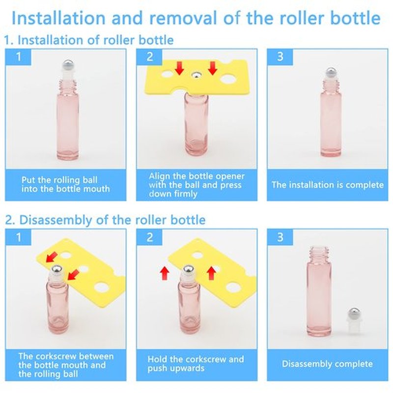 Newzoll 45 Pcs Glass Roller Bottles, 10 ml Thick Glass Roll on Bottles Massage Glass Roller Vials Containers for Essential Oil Perfumes Aromatherapy Lip Balms, Rose Gold