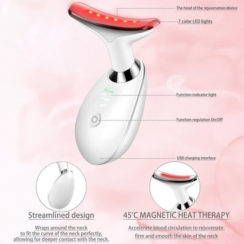 JURP Face Neck Beauty Device, 7 Color Led Face Neck Massager,Multifunctional Facial Skin Care Tool, Ideal for Home Skin Care
