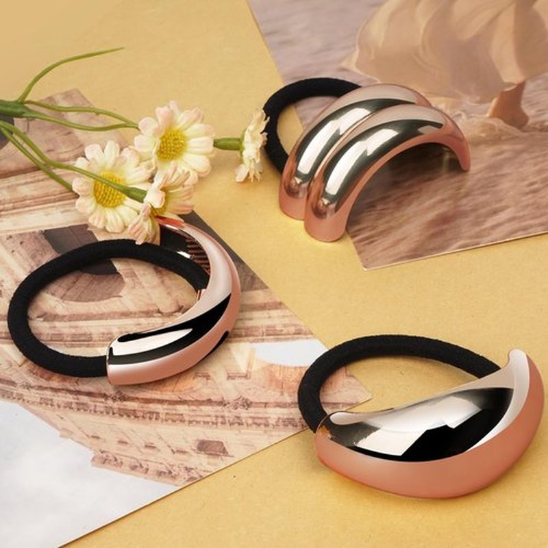 Rose Gold Hair Cuffs 3PCS Rose Gold Ponytail Cuff Hair Tie for Women Metal Hair Cuff Wrap for Thick Hair Cute Geometric Hair Accessories