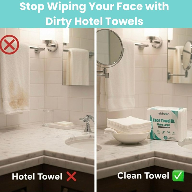 Disposable Face Towels - Ultra-Soft & Thick Travel Wipes for Sensitive Skin | 10"×12" | 15 Towels per Pack