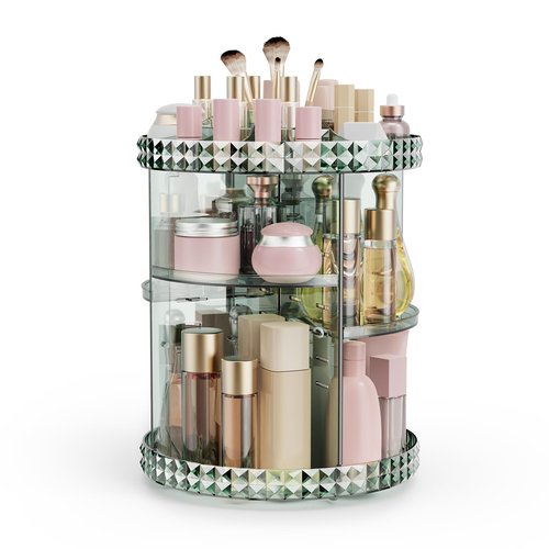 Rosoenvi Rotating Makeup Organizer, 360° Spinning Skincare Organizers, Adjustable Layer Cosmetic Storage Lazy Susan Makeup Organizers for Dresser Bathroom, Medium, Green