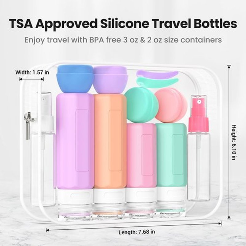 Ruinovate 17 Pack Travel Bottles for Toiletries, TSA Approved Travel Size Toiletries Bottles, Leak Proof Travel Size Containers, Travel Essentials for Body Wash, Shampoo, Lotion & Conditioner Pink