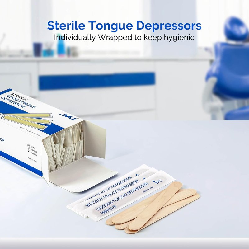 Tongue Depressors - Sterile 100 Count, 6" Individually Wrapped Wooden Medical Tools | Perfect for Crafts