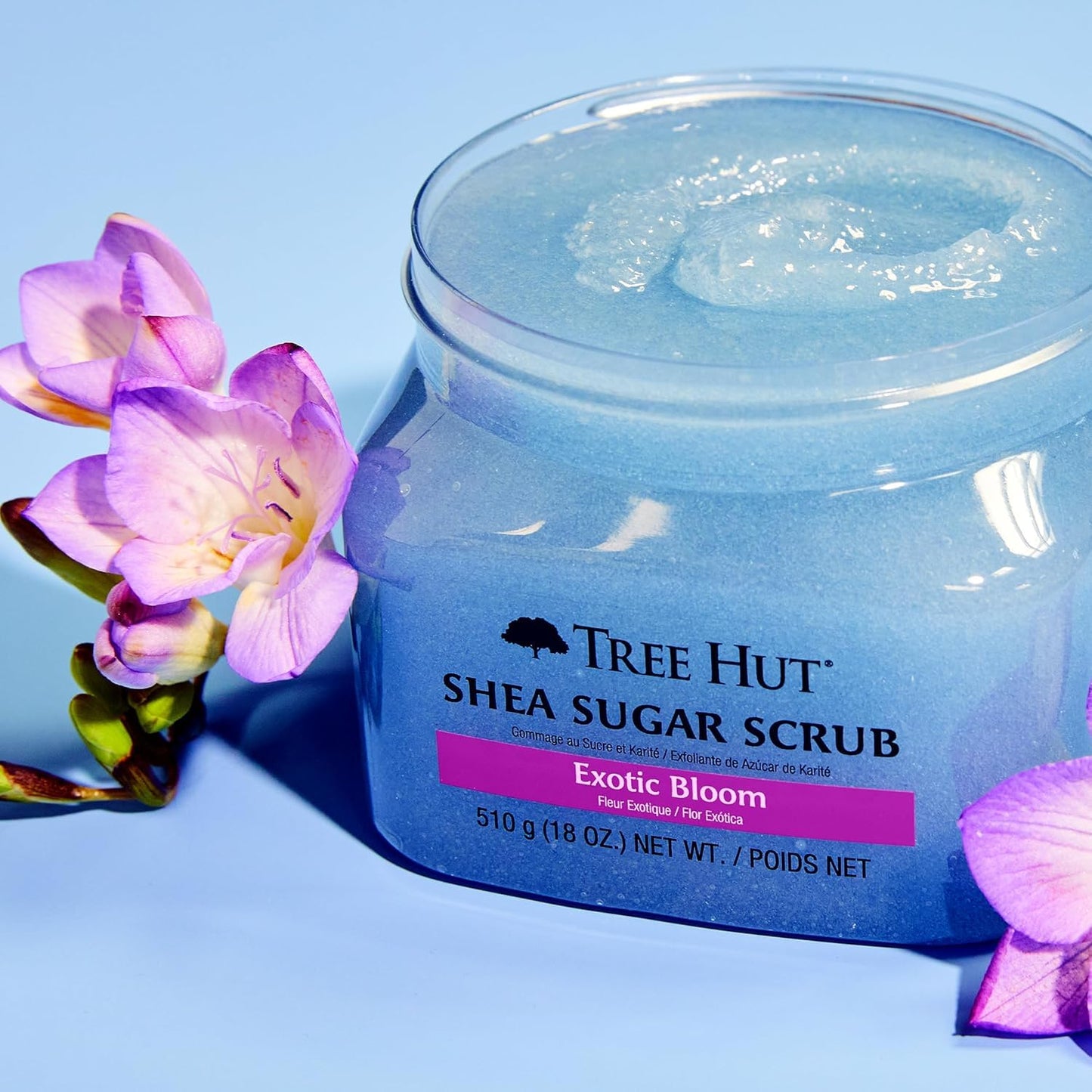 Tree Hut Exotic Bloom Shea Sugar Scrub, Exfoliating, Hydrating & Moisturizing Body Scrub with Shea Butter & Nourishing Essential Oils, Smooth & Soften Skin, 18 oz