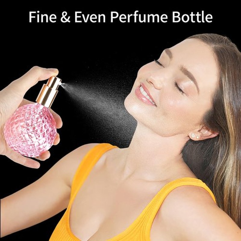 HXRYAGi Portable Travel Perfume Bottle Empty Bottle, 3.4 Ounces Glass Perfume Spray Bottle Refillable, Pink Empty Perfume Spray Bottle Set with 2 Funnels