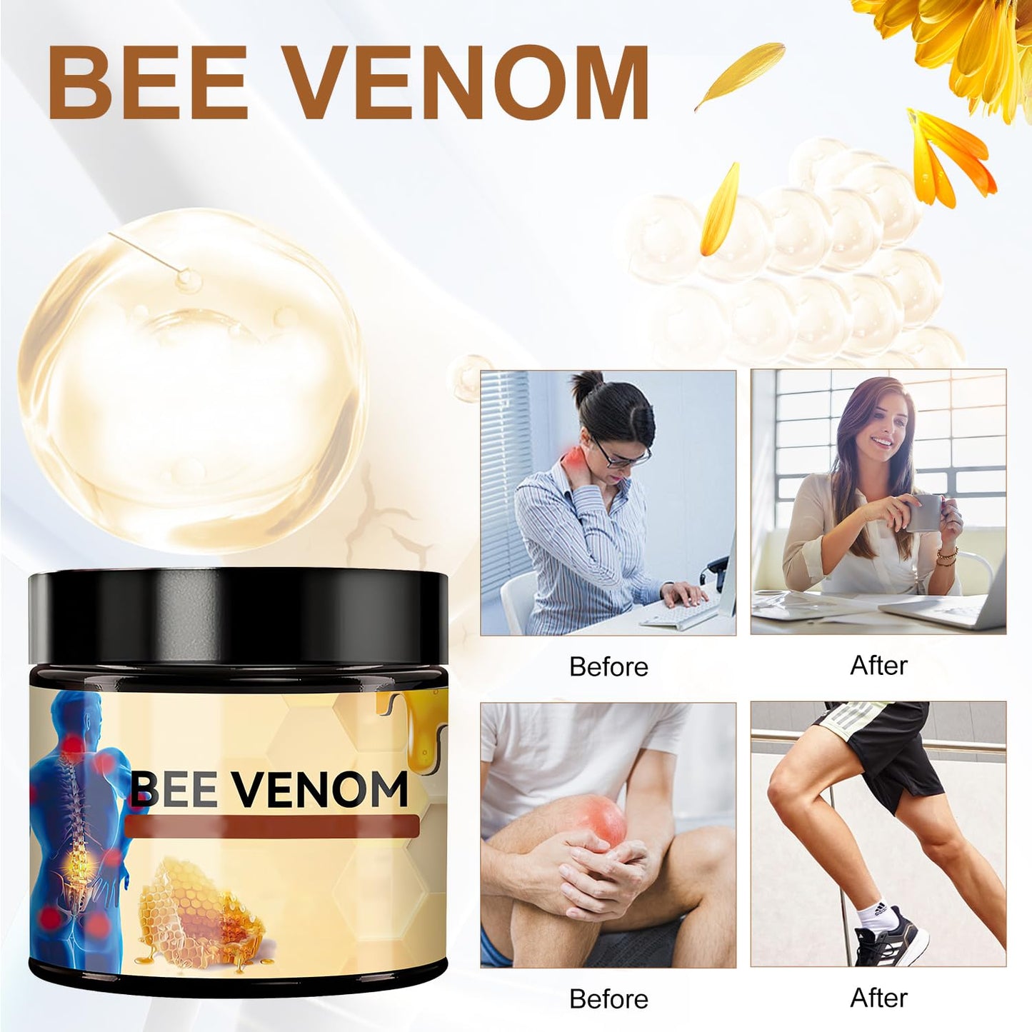 2Pcs Bee Venom Moisturizing Cream,Professional New Bee Venom Professional Cream,Bee Venom Cream,Natural Formula,Fast-Absorbing,Lightweight Skin Care Cream for Daily Body