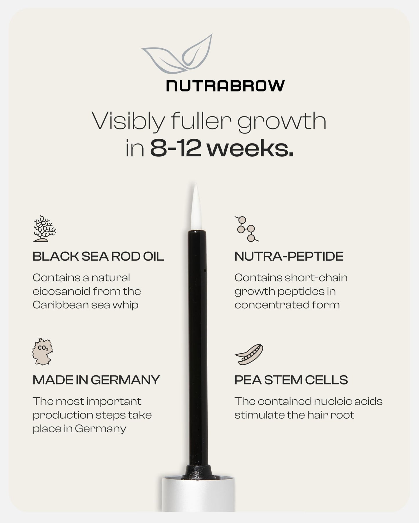 Nutracosmetic NutraBrow Eyebrow Enhancer - Eyebrow Growth Serum for Thicker Brows in 8-12 Weeks I Eyebrow Serum to Grow Brows I Made in Germany I 3ml