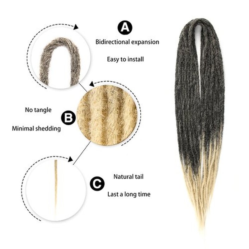 Double Ended Dreadlock Extensions 0.6CM Diameter Synthetic Hair 24Inch 30Strands Reggae Braids Hip-hop Style(Double Ended 30trands,1B/613)