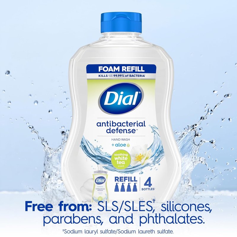 Dial Antibacterial Defense Foaming Hand Soap - Aloe & White Tea, 30 Fl Oz Refill Pack of 4, Dermatologist-Tested