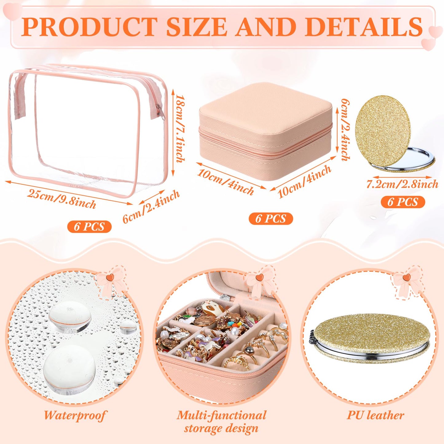Suncalla 48 Pcs Spa Party Favors Bridesmaid Proposal Gifts Sleepover Party Supplies Bow Headband Scrunchies Jewelry Case Makeup Bag Mirror for Women Slumber Birthday Return Gifts (Beige)