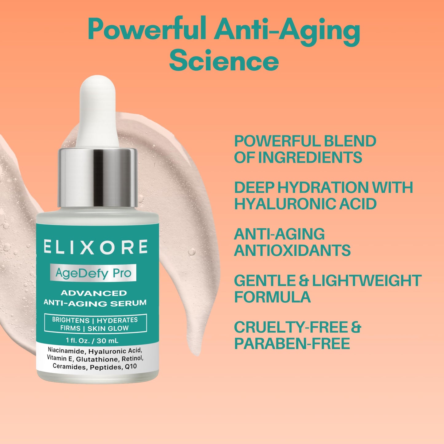 ELIXORE AgeDefy Pro Advanced Anti-Ageing Serum with Peptides & Vitamin C | Face Serums for Wrinkles, Firming & Brightening with Retinol, Niacinamide & Tranexamic Acid | for Mature Skin 30ml